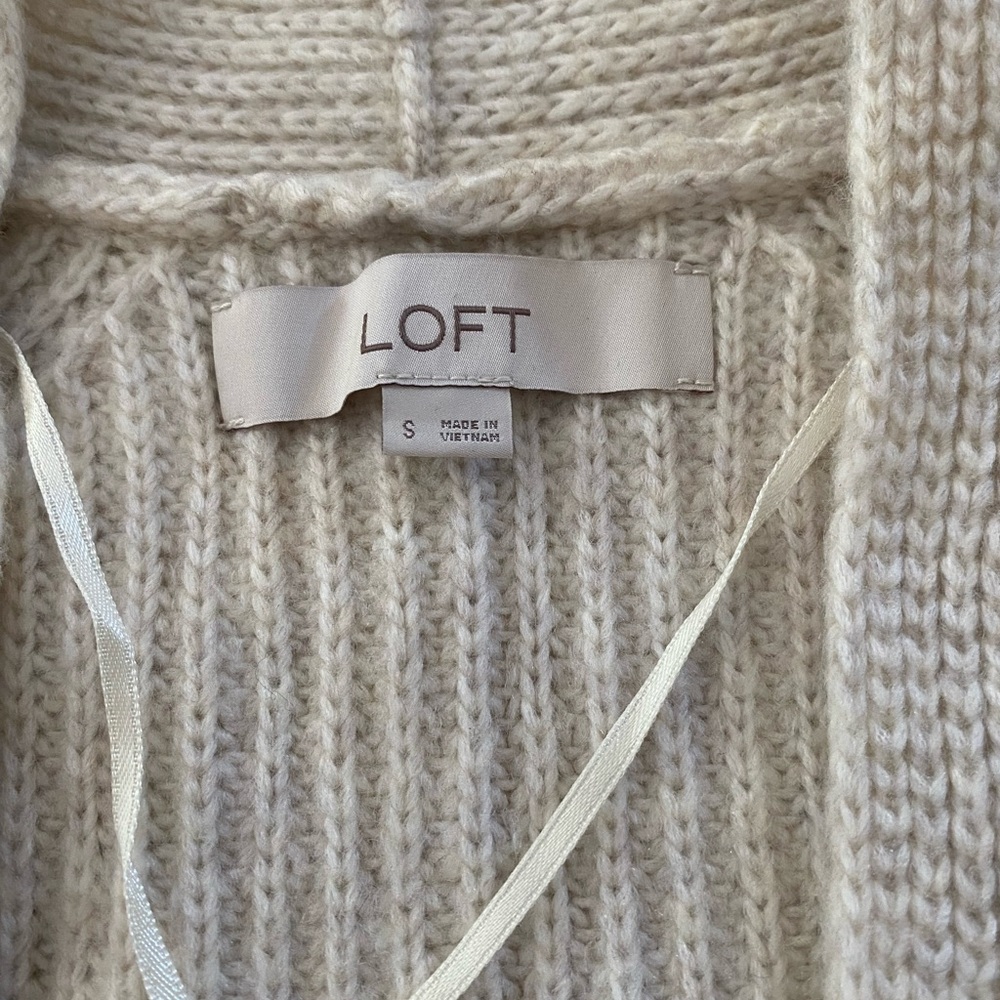 LOFT Oatmeal Ribbed Open-Front Cardigan - Picture 4 of 4